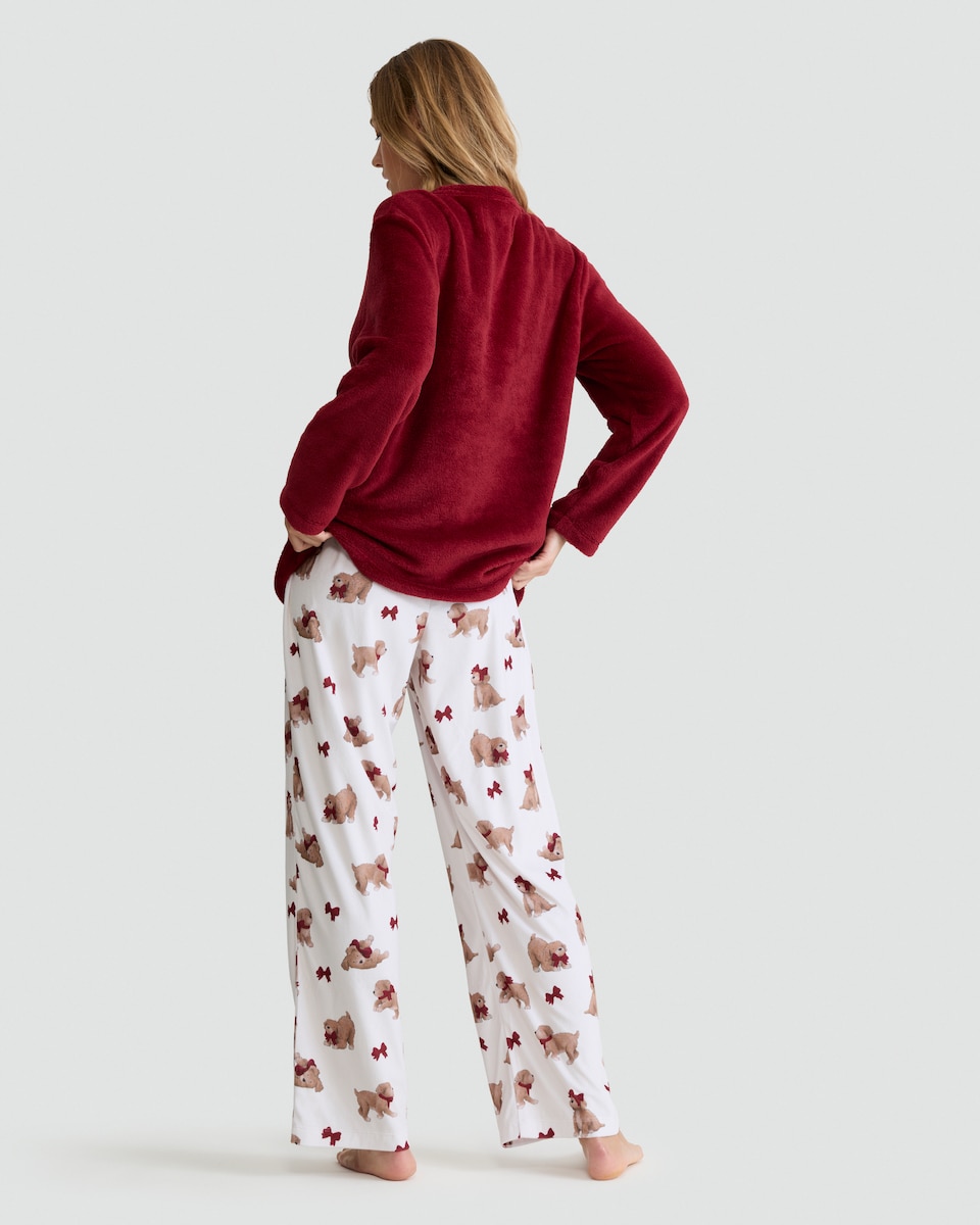 image 1 of F&F Curtis The Dog Fleece Top and Bottoms Pyjamas in Red