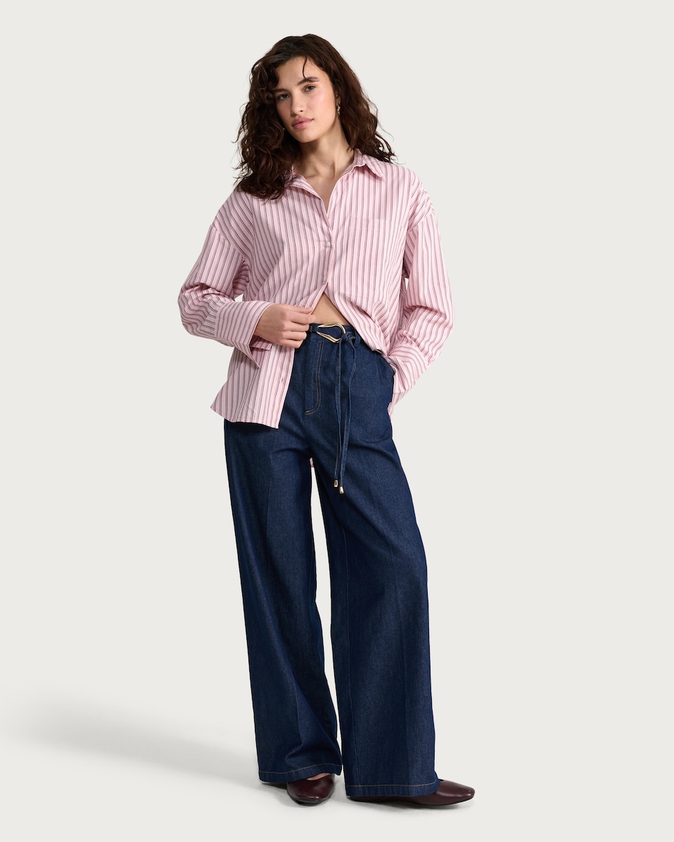 image 1 of F&F Wide Leg Belted Jeans in Navy