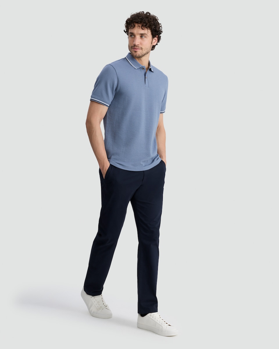 image 1 of F&F Cotton Blend Waffle Textured Polo Shirt in Blue