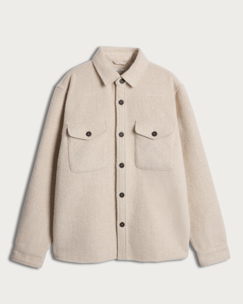 image 1 of F&F Boucle Textured Button Up Shacket with Wool in Cream