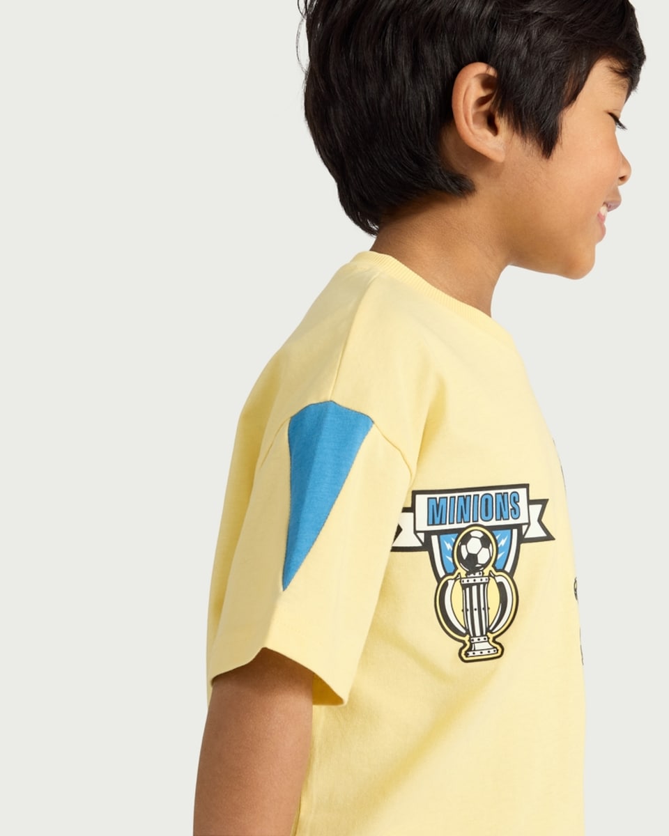 image 1 of Minions Pure Cotton Football Print T-Shirt in Yellow