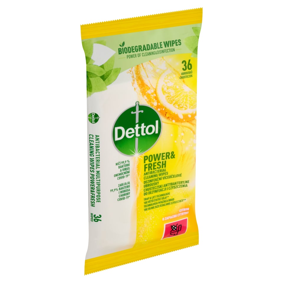 image 1 of Dettol Power & Fresh antibakteriálne viacúčelové obrúsky citrón a limeta 36 ks