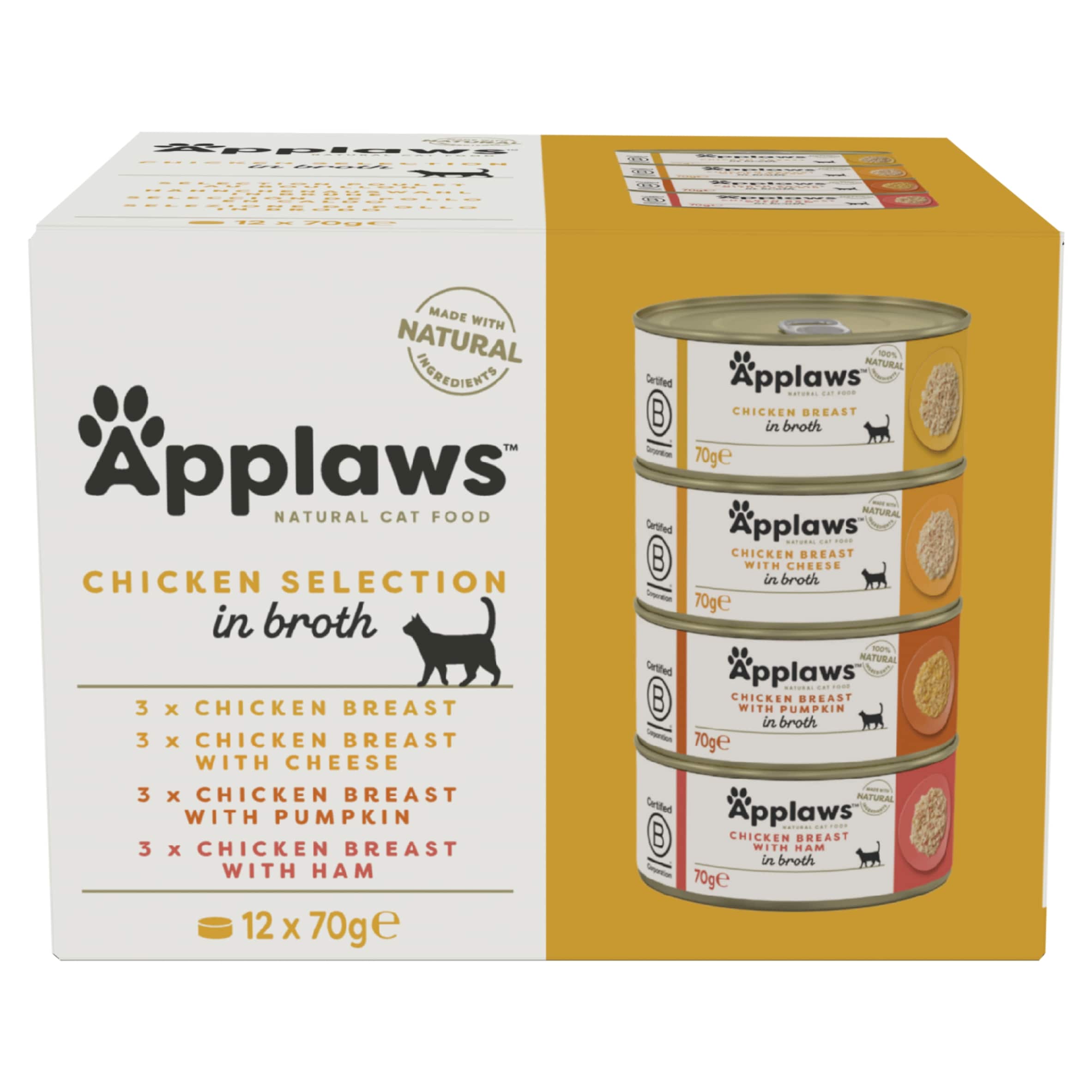 Applaws Natural Wet Cat Food Chicken Selection in Broth Tins 12 x 70g