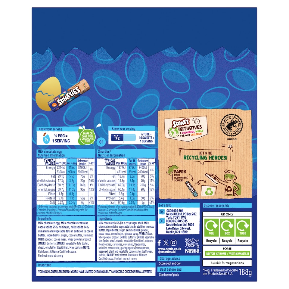 image 1 of Smarties Milk Chocolate Easter Egg 188G