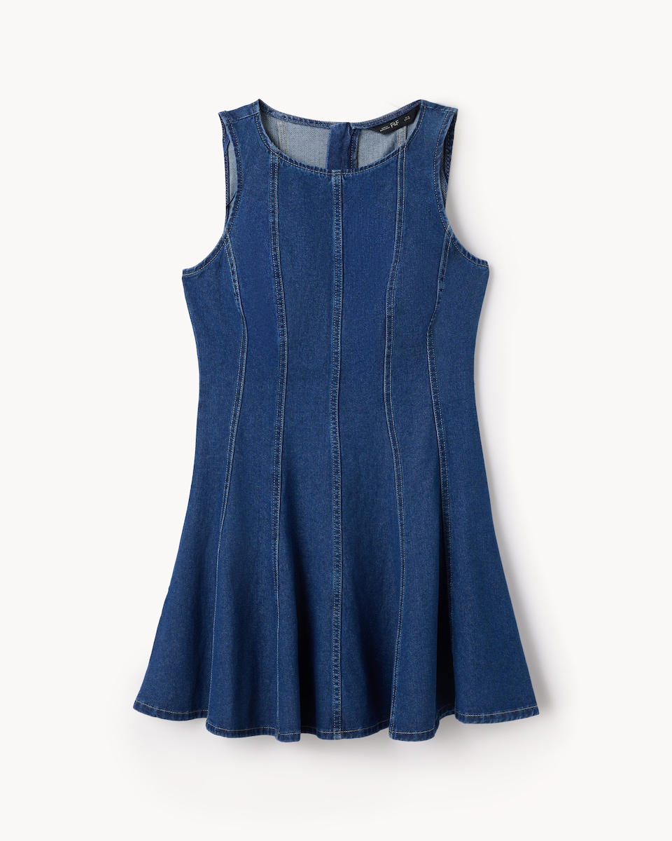 image 1 of F&F Pure Cotton Sleeveless Denim Mini Dress in Blue