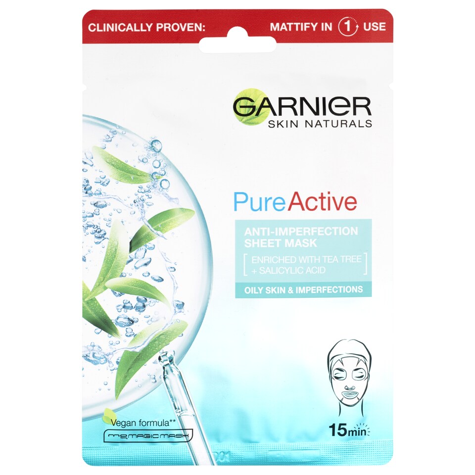 Garnier Skin Naturals Pure Active textilná maska maska proti nedokonalostiam, 28 g