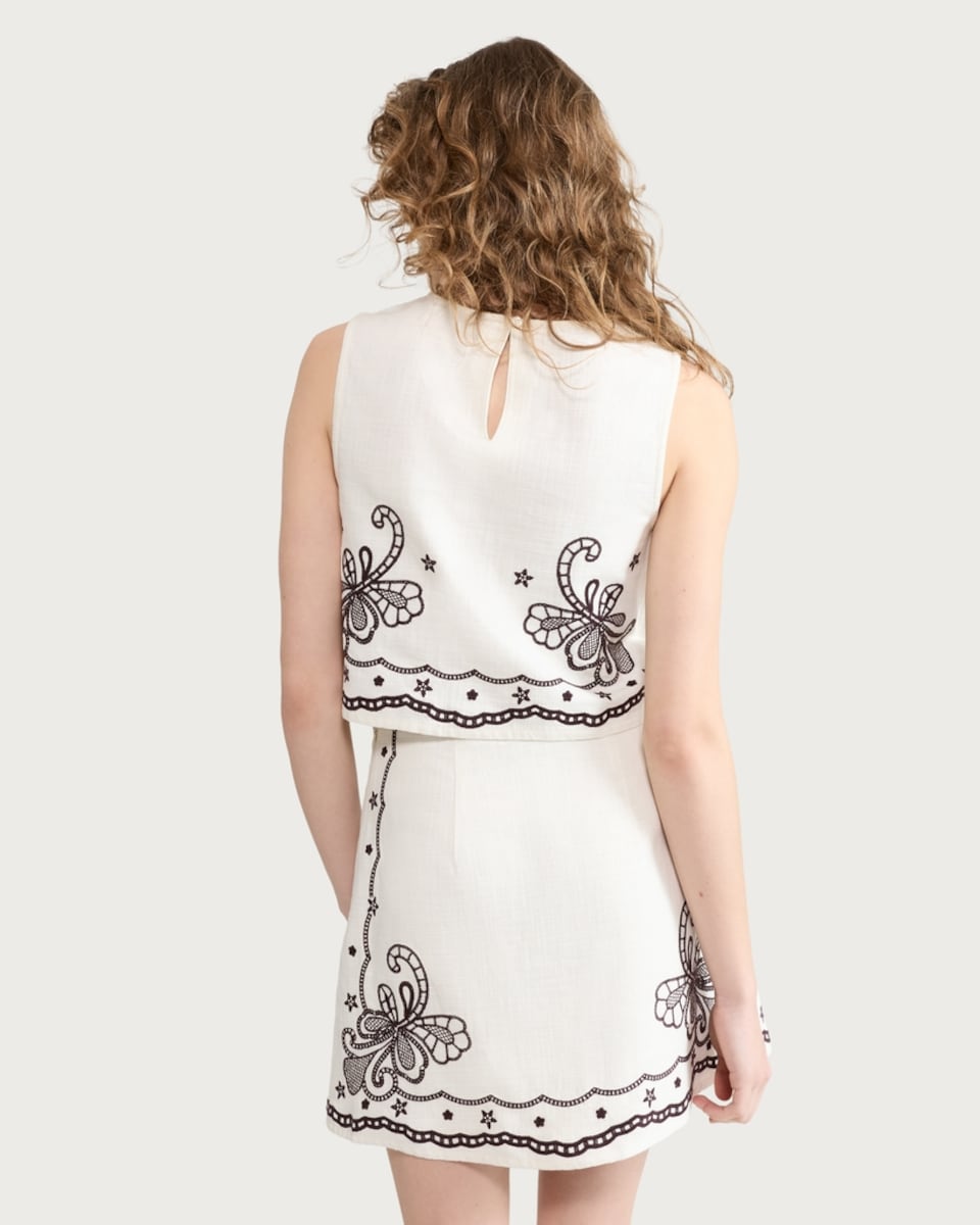 image 1 of The F&F Edit Pure Cotton Embroidered Sleeveless Co-ord Top in Multi Red