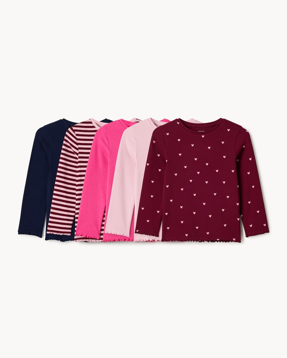 image 1 of F&F Girls 5-Pack Cotton Rich Ribbed Tops in Multi Pink