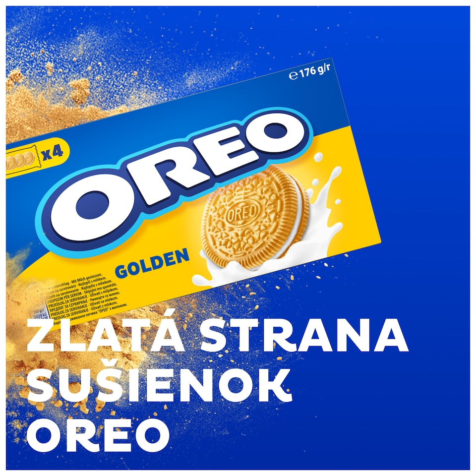 obrázok 1 z OREO Golden sušienky s náplňou s vanilkovou príchuťou vhodné pre vegetariánov 16 sušienok 176 g