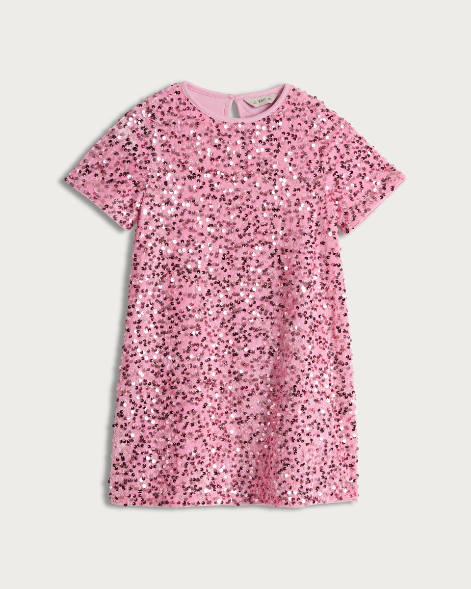 F&F Girls Sequin Short Sleeved Dress in Pink