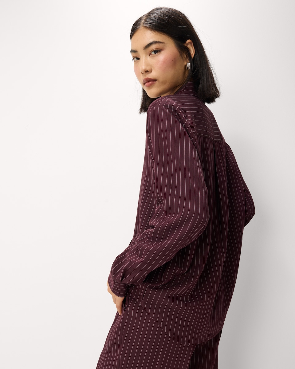 image 1 of F&F Pinstripe Long Sleeved Shirt in Purple