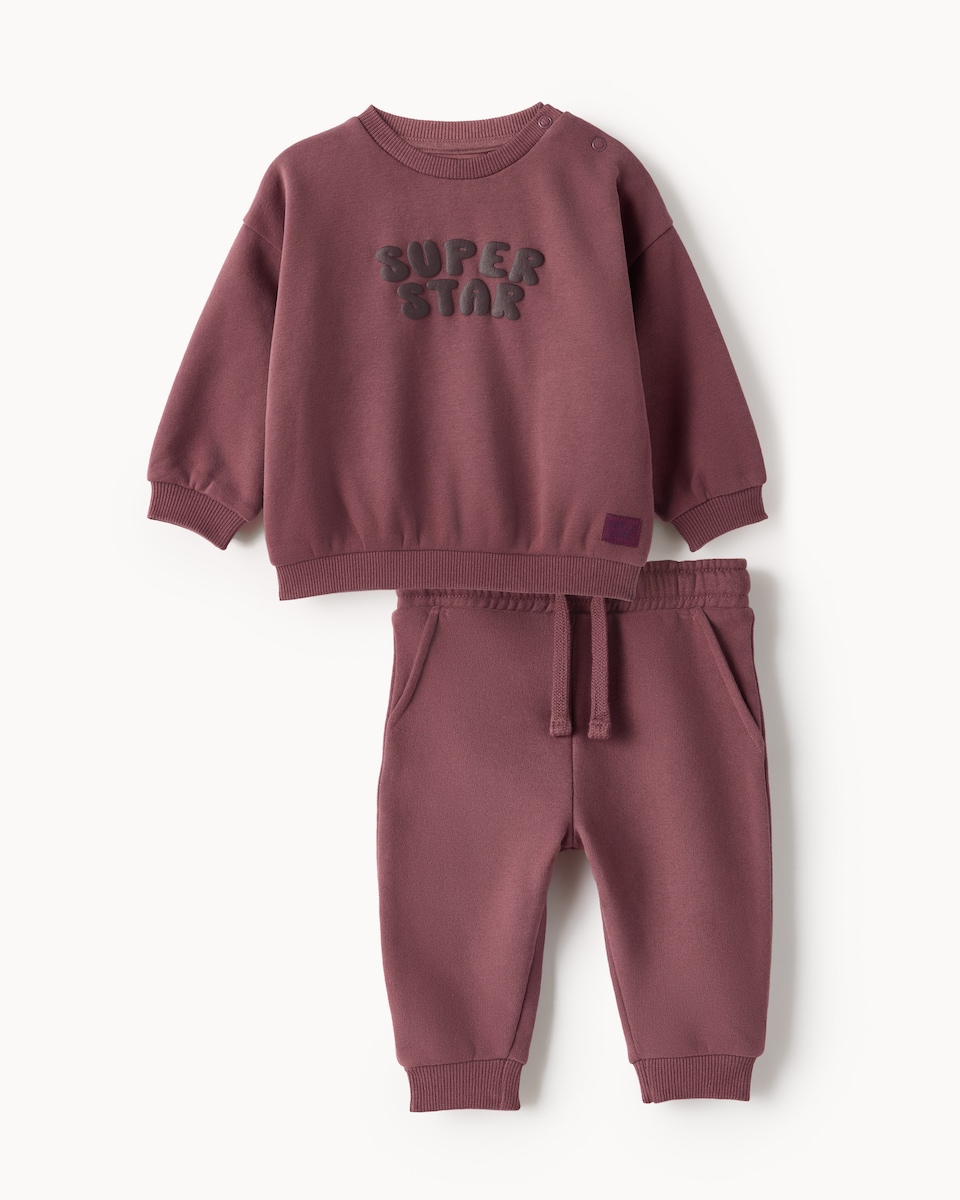 F&F Baby Cotton Rich Super Star Sweatshirt and Joggers Set in Burgundy
