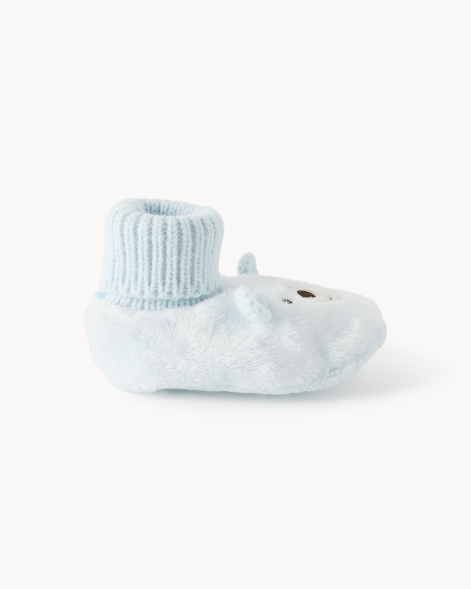 image 1 of F&F Baby Plush Bear Face Booties in Blue