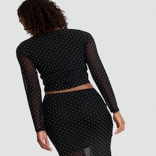 OH ME OH MY Mesh Sleeve Embellished Co-ord Top in Black