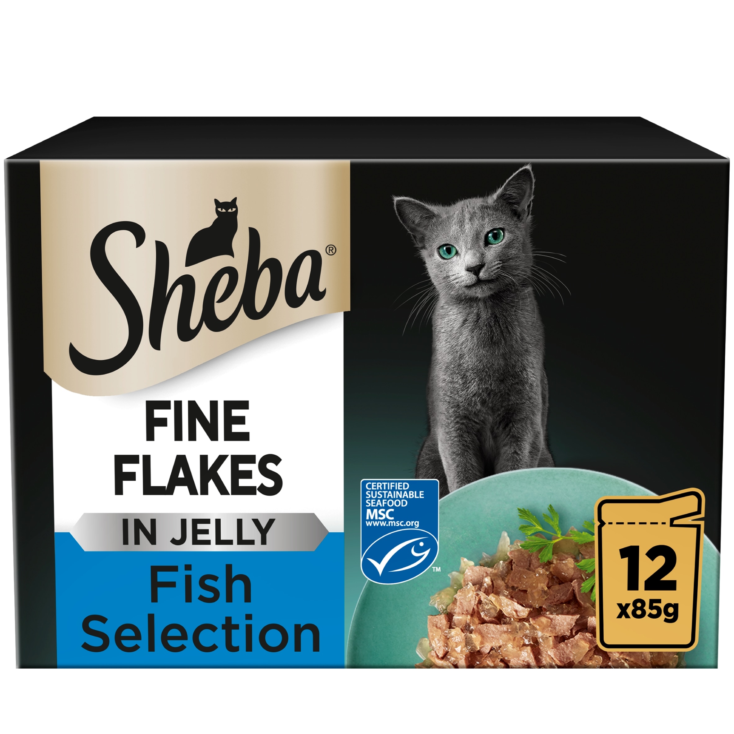 Sheba Fine Flakes Wet Cat Food Pouches Fish in Jelly 12x85g