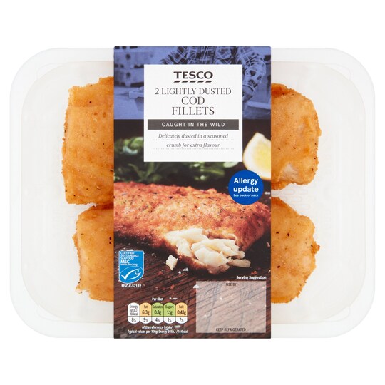 Tesco 2 Lightly Dusted Cod Fillets 255G