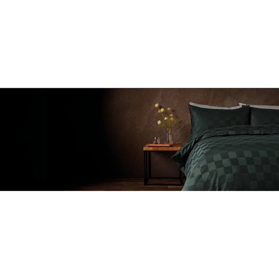 image 1 of F&F Home Hotel Green Sateen Checkerboard Duvet Cover Set King