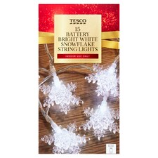 Tesco 15 Battery White Snowflake Lights