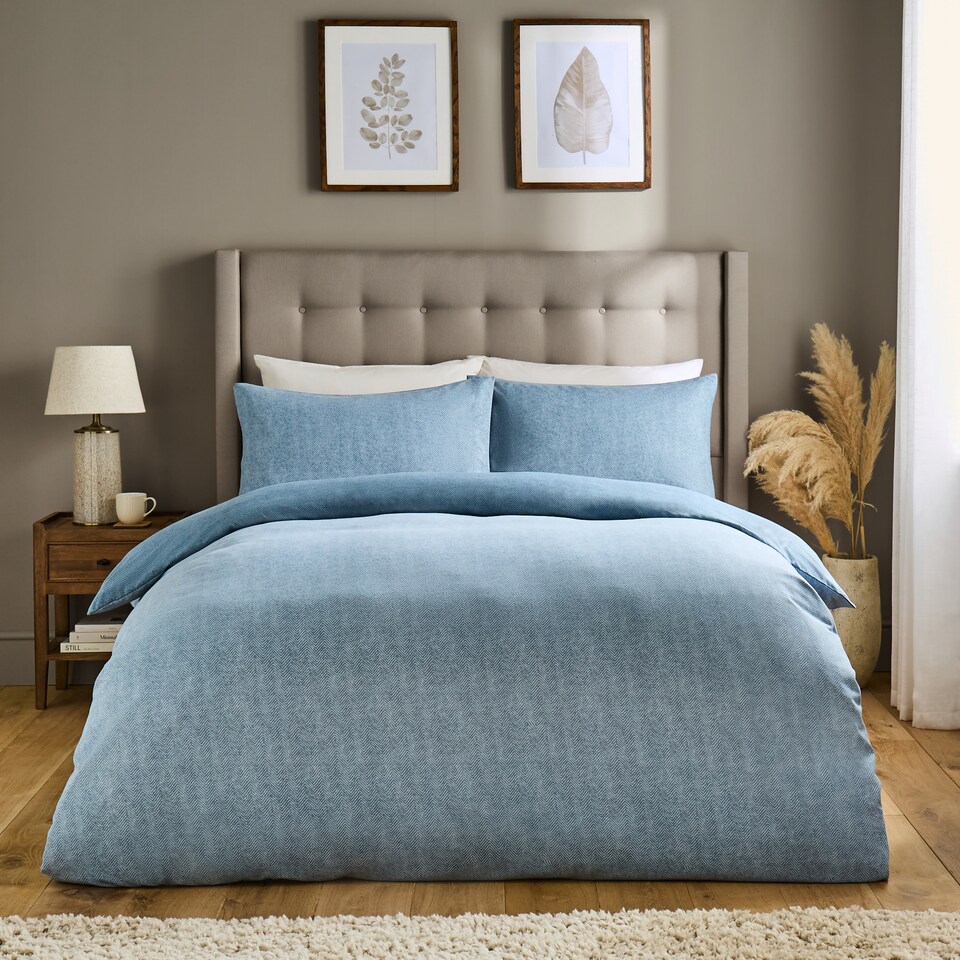 image 1 of Silentnight Love Sleep Blue Herringbone Duvet Set Double