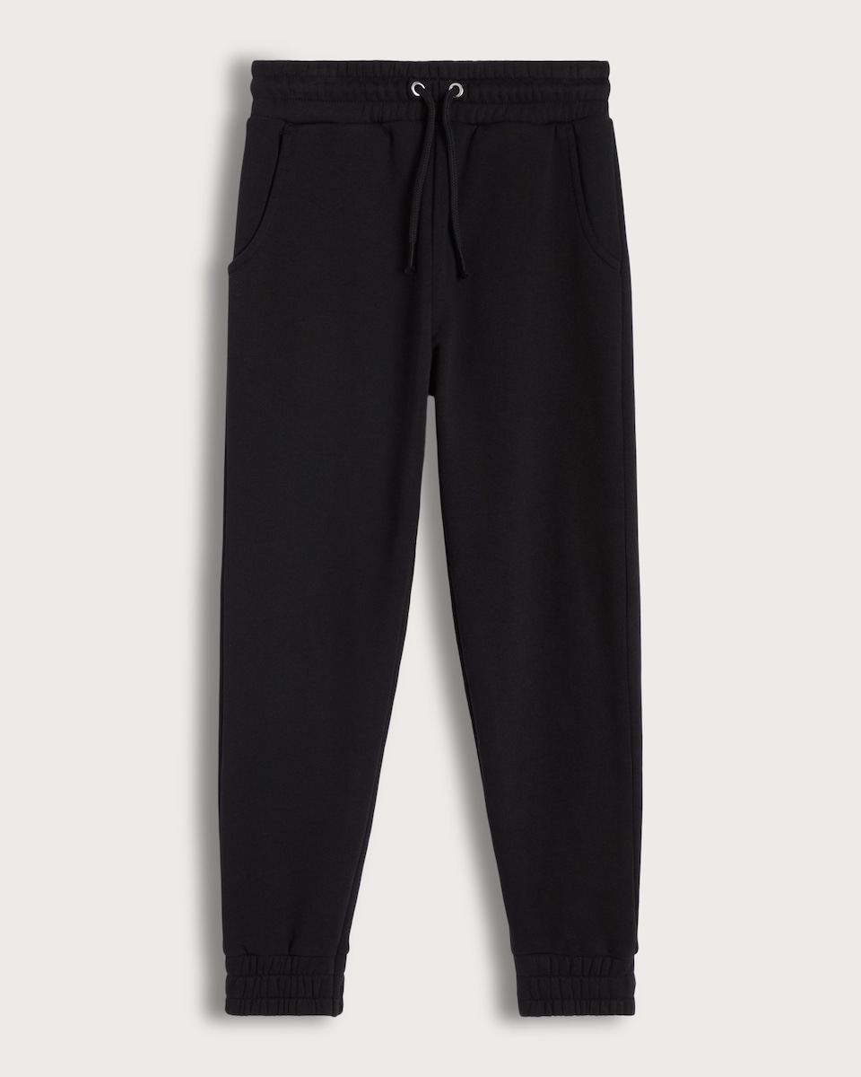 image 1 of F&F Girls Cotton Rich Elasticated Waist Cuffed Joggers in Black