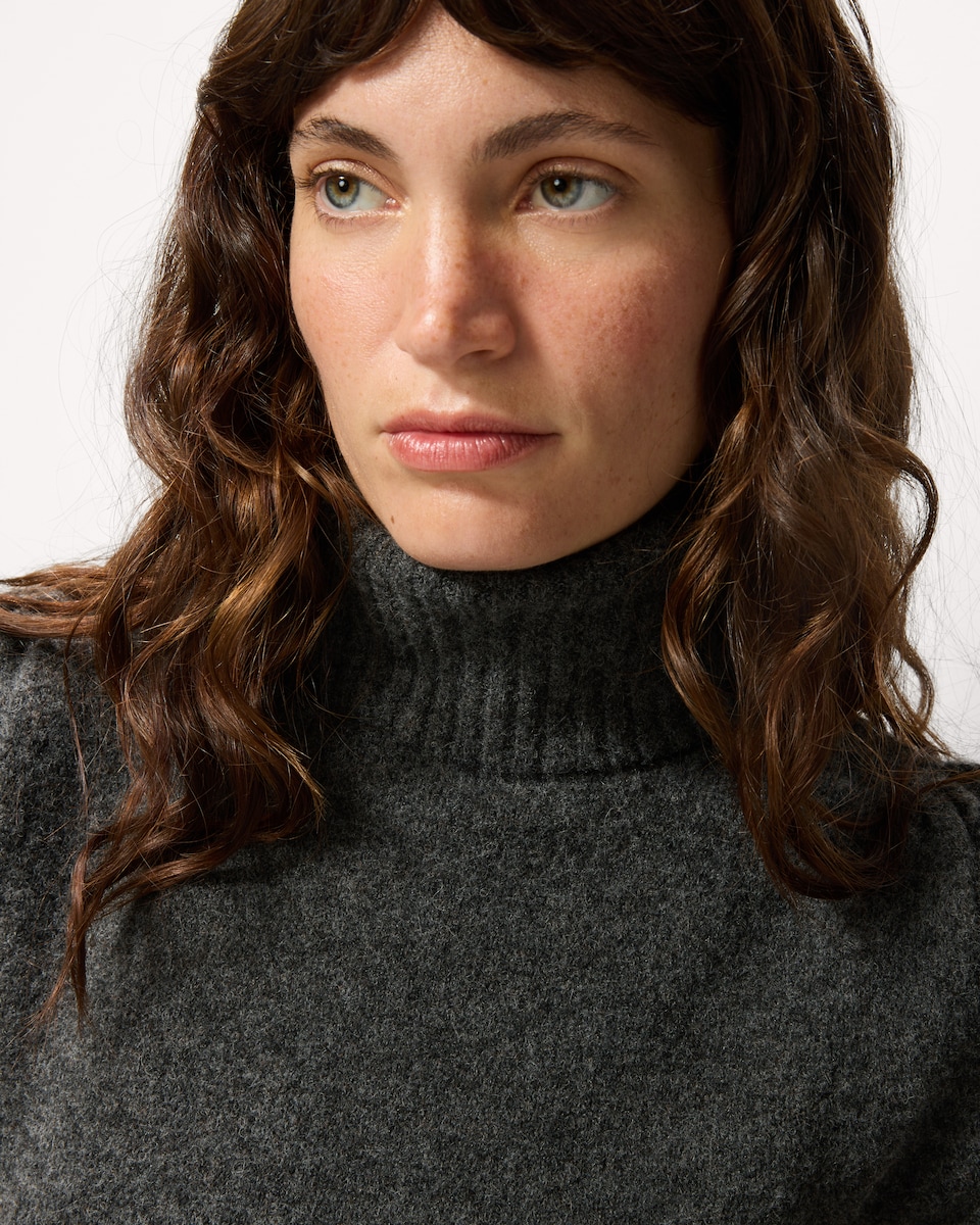 image 1 of F&F Roll Neck Puff Sleeved Jumper with Wool in Grey
