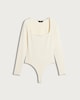 image 4 of F&F Polyamide Square Neck Long Sleeved Bodysuit in Cream