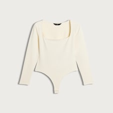 F&F Polyamide Square Neck Long Sleeved Bodysuit in Cream