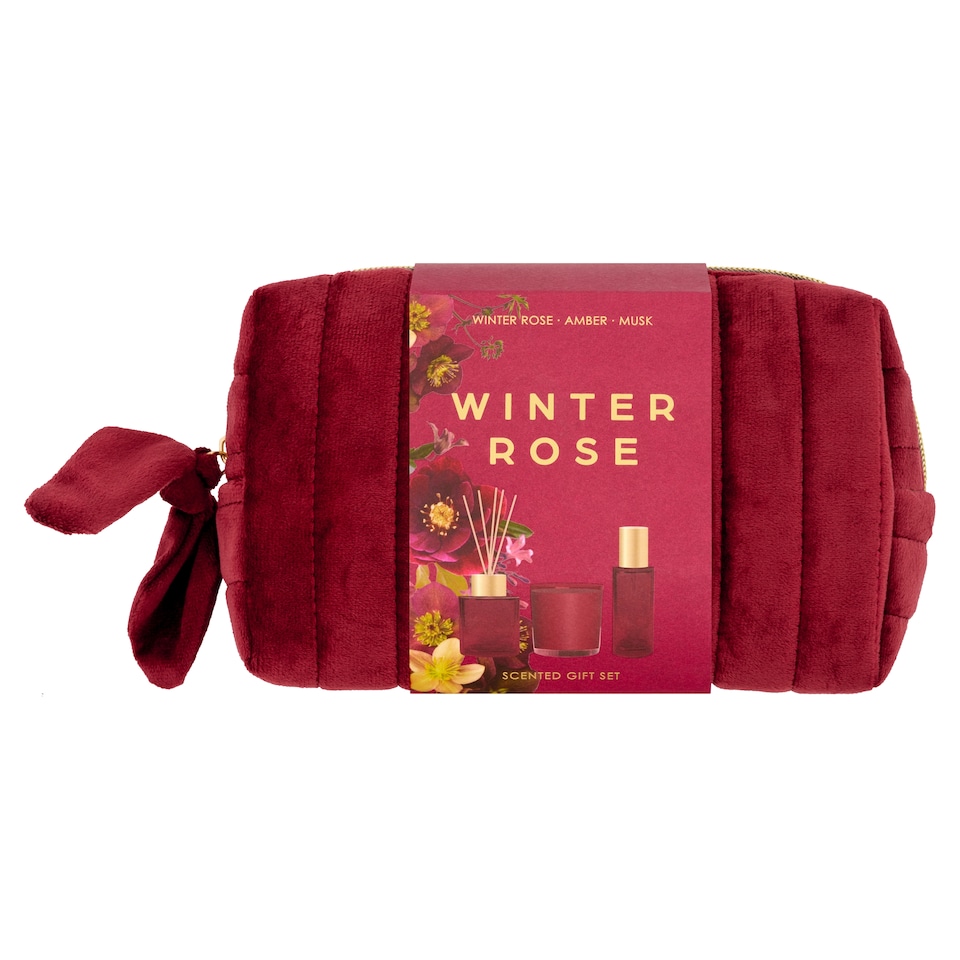 image 1 of F&F Home Floral Bouquet Winter Rose Washbag Candle, Reed Diffuser & Room Spray Gift Set