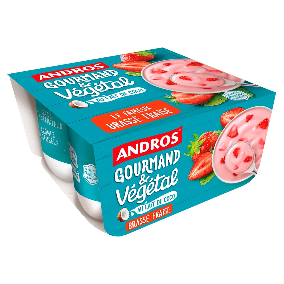 Andros Rostlinná specialita na bázi fermentovaného kokosového nápoje s jahodami 4 x 100g (400g)