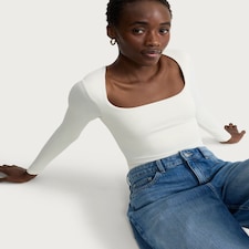 F&F Polyamide Square Neck Long Sleeved Bodysuit in Cream