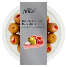 Tesco Finest Double Stuffed Halkidiki Olives Red Pepper 160G
