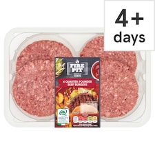 Tesco Fire Pit 4 Quarter Pounder Beef Burgers 454G
