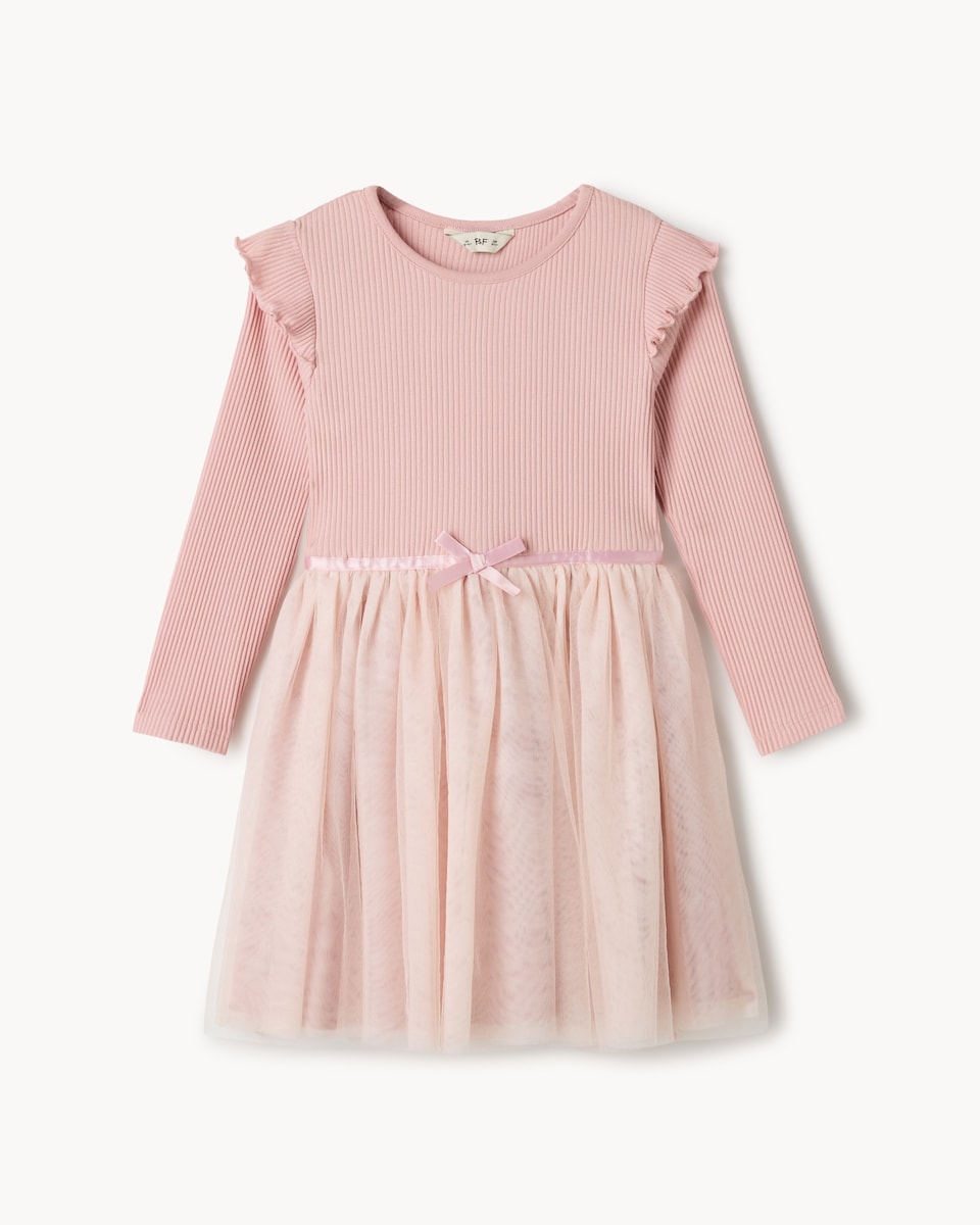 image 1 of F&F Girls Cotton Rich Tulle Dress in Pink
