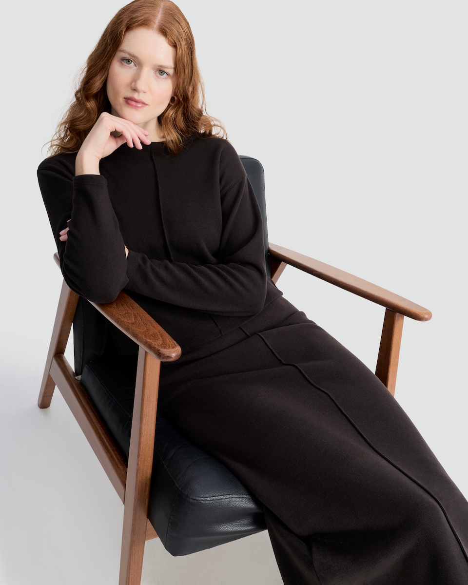image 1 of F&F Seam Detail Crew Neck Long Sleeved Co-Ord Top in Brown