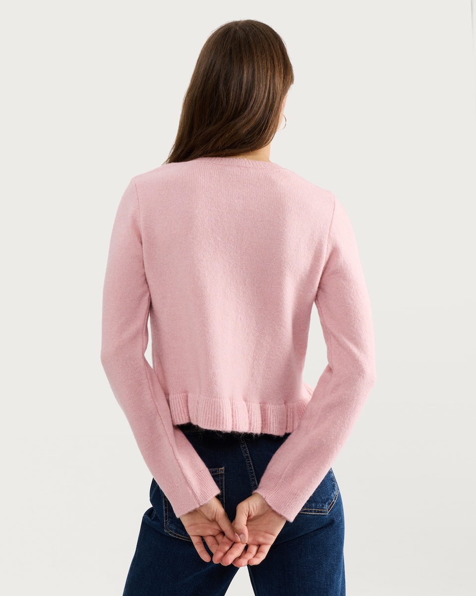 image 1 of F&F Frilly Button Up Cardigan with Wool in Pink