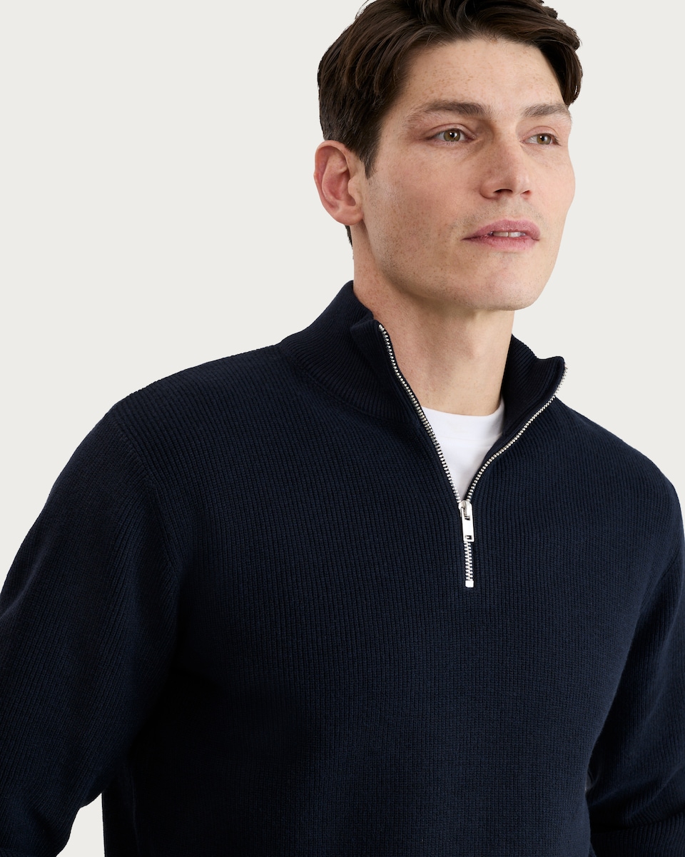 image 1 of F&F Knitted Ribbed Half Zip Jumper in Navy