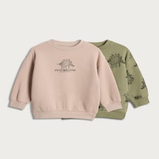 F&F Boys 2-Pack Cotton Rich Dinosaur Print Sweatshirts in Cream