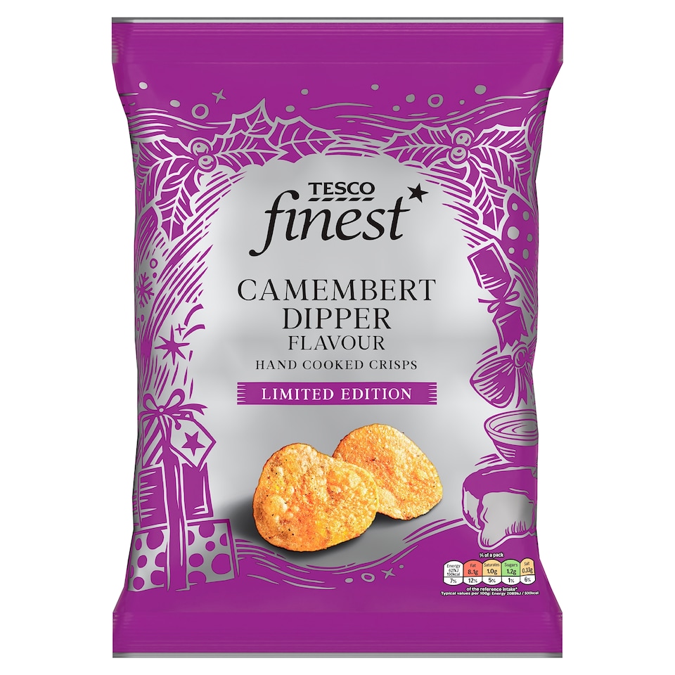 TESCO FINEST CAMEMBERT DIPPER WITH RICH TOMATO CHUTNEY FLAVOUR CRISP 150g