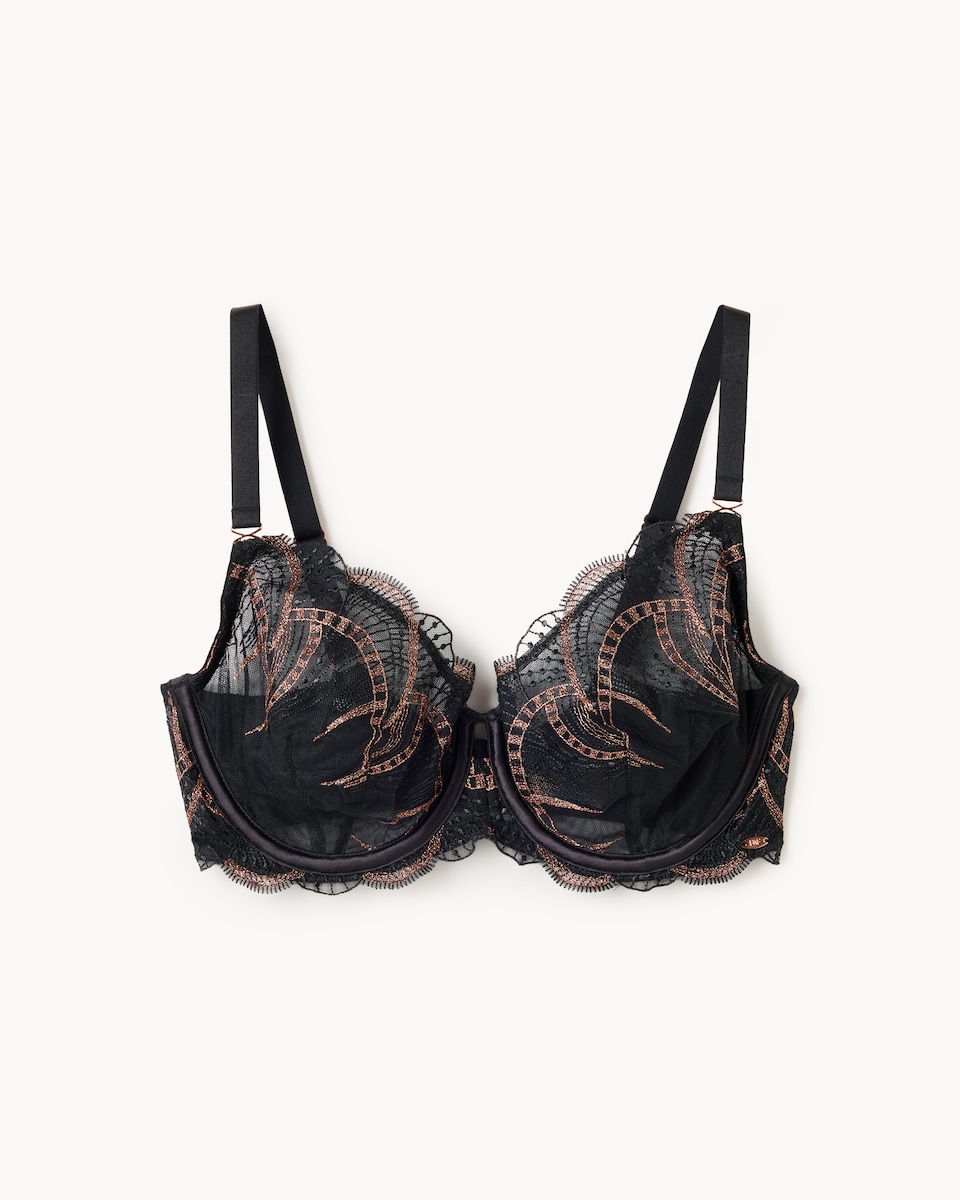 F&F Fuller Bust Lace Embroidered Wired Bra in Black