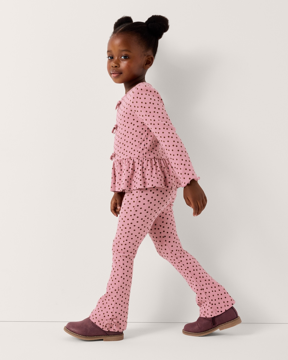 image 1 of F&F Girls Polka Dot Top and Flared Leggings Set in Multi Pink