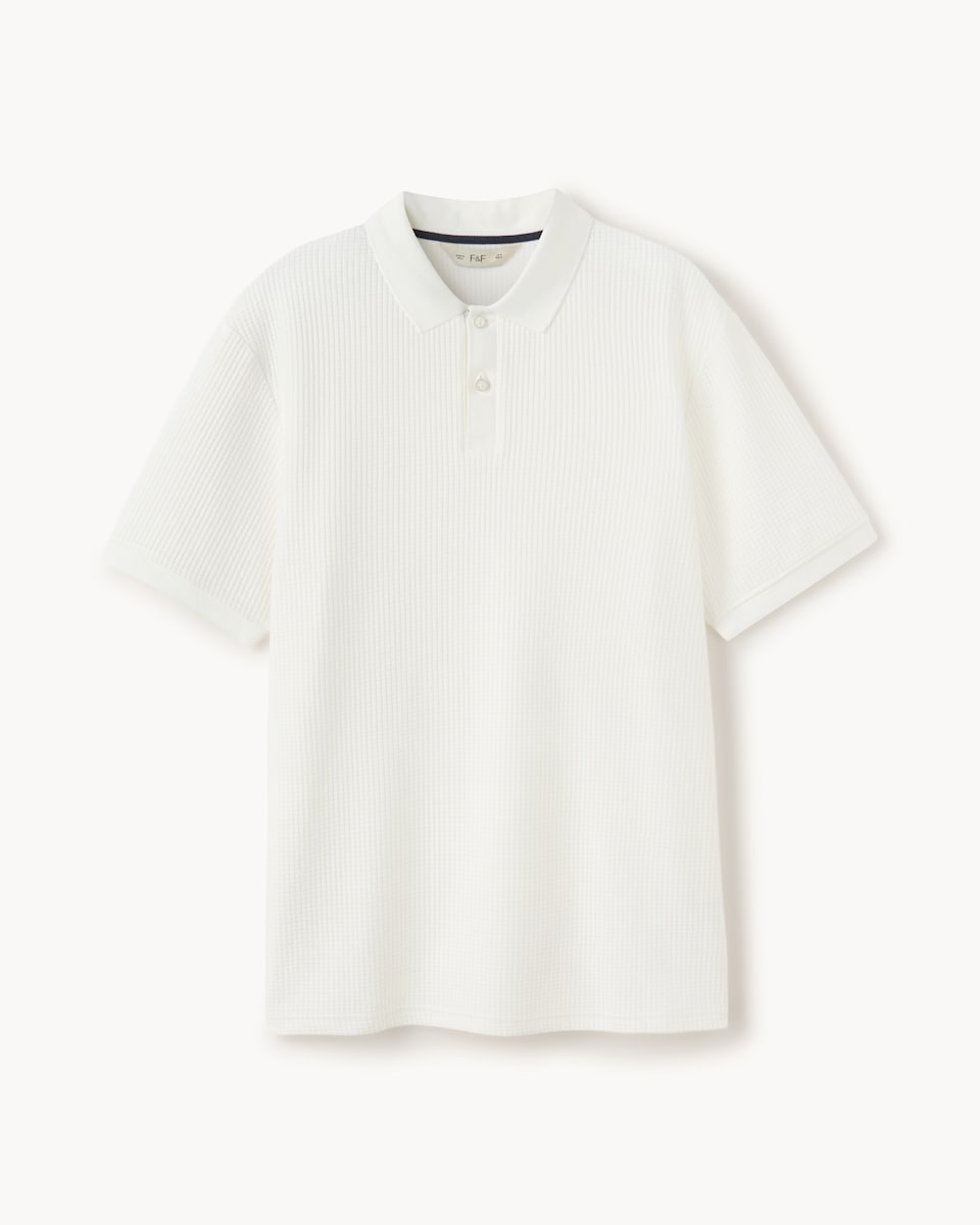image 1 of F&F Waffle Textured Polo Shirt in White