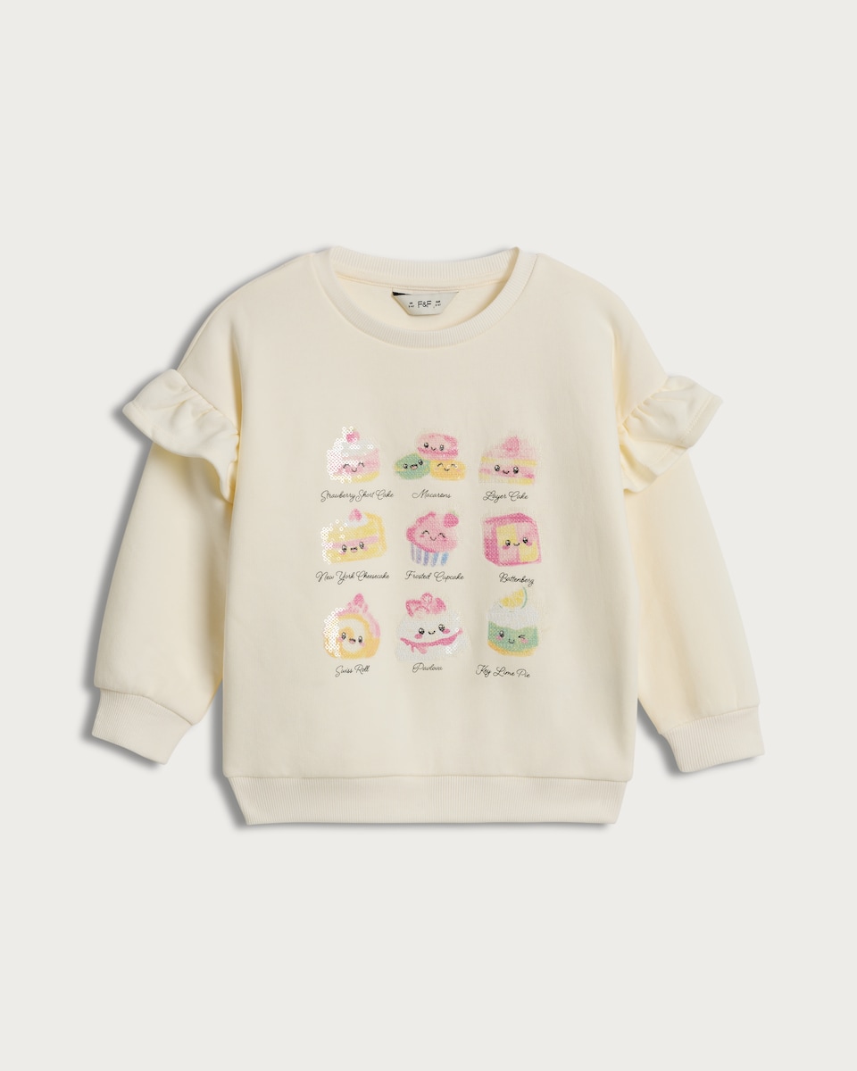 F&F Girls Cotton Rich Cupcake Embellished Sweatshirt in Cream