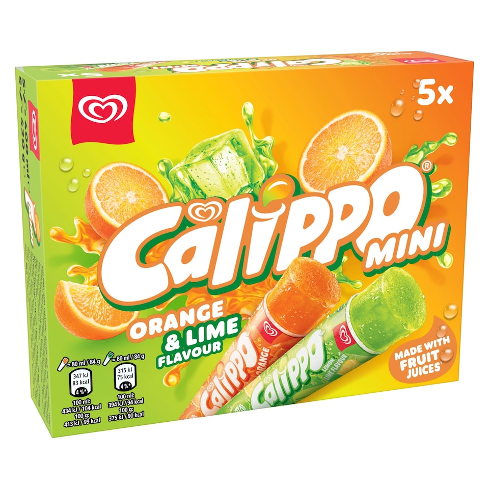 image 1 of Wall's Calippo Mini Orange & Lemon-Lime Ice Lollies 5x80ml