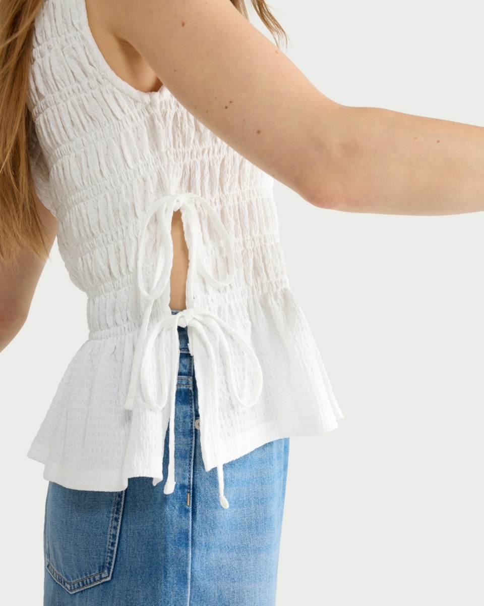 image 1 of F&F Shirred Tie Side Sleeveless Top in White