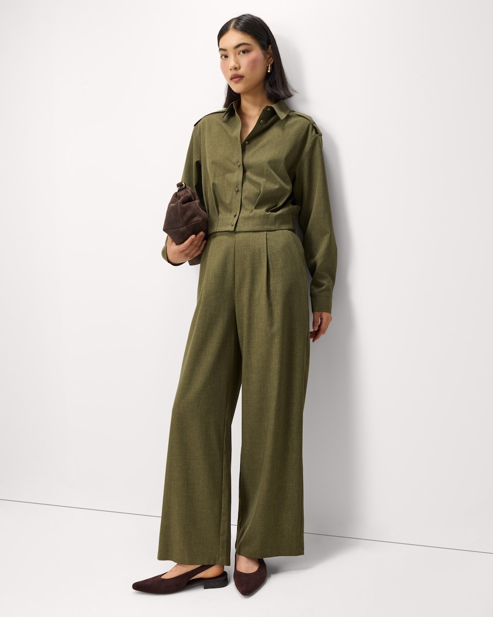 image 1 of F&F Pleated Wide Leg Co-ord Trousers  in Olive