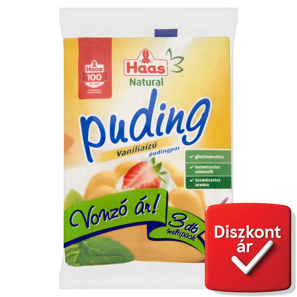 Haas Natural gluténmentes vaníliaízű pudingpor 3 x 40 g