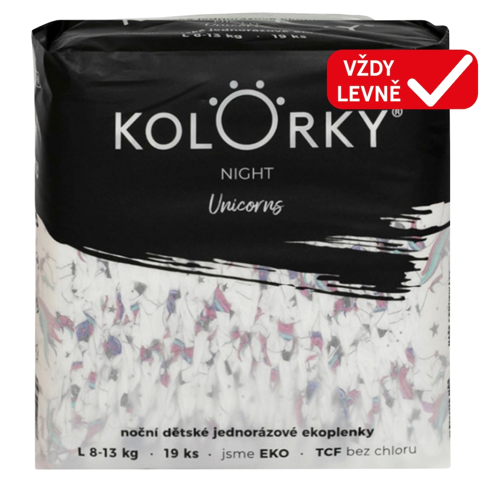 Obrázek 1 pro produkt Kolorky Night Unicorns noční dětské jednorázové ekoplenky L 8-13 kg 19 ks