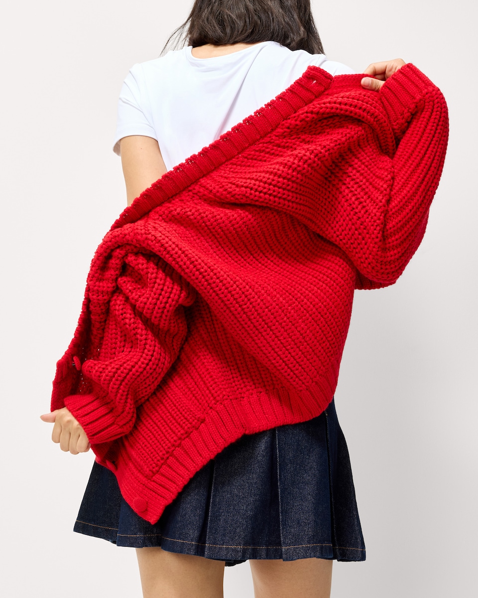 image 1 of F&F Chunky Knitted Cardigan in Red