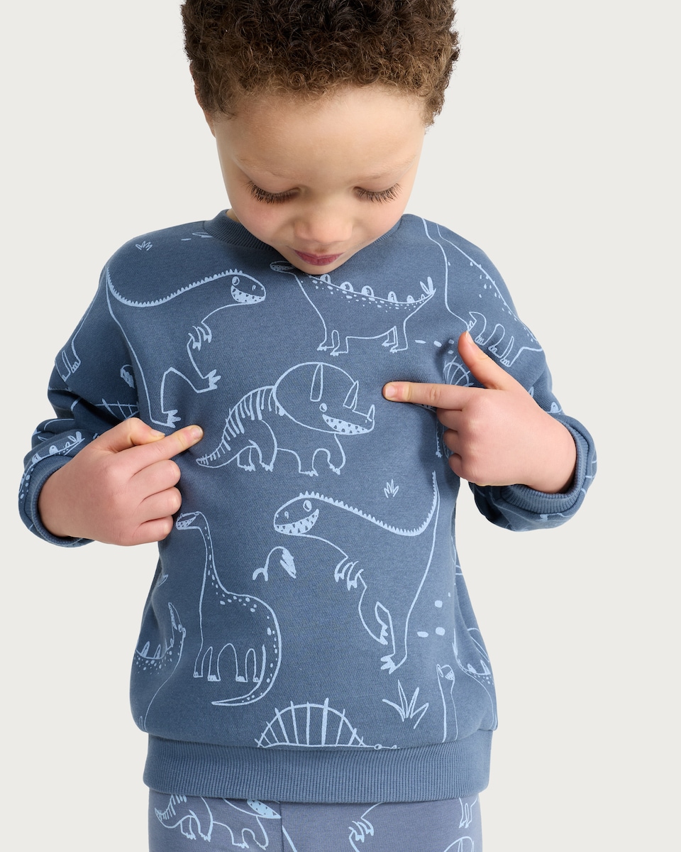 image 1 of F&F Boys Dinosaur Print Sweatshirt in Blue