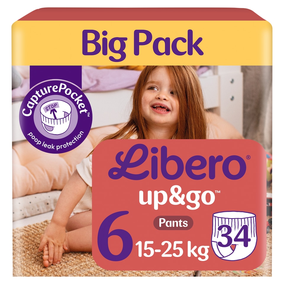 Libero Up&Go egyszerhasználatos bugyipelenka, méret: 6, 15-25 kg, 34 db  1. kép